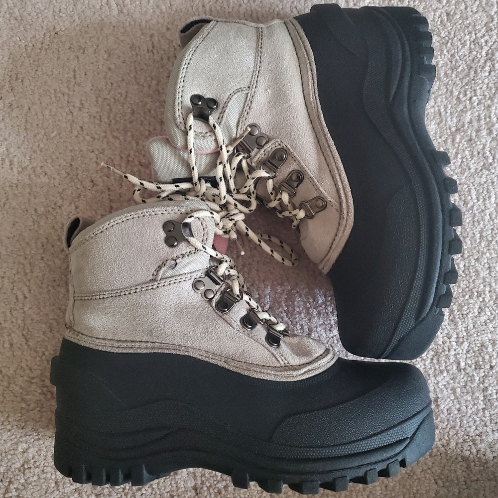 Itasca Thermolite Waterproof Winter Snow Boots - Granite w/ Baby Pink, US 6